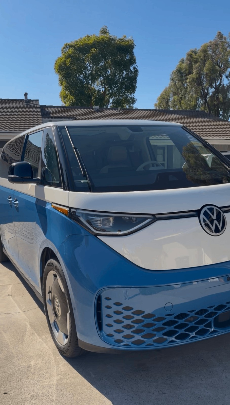 Blue and white Volkswagen ID. Buzz exterior